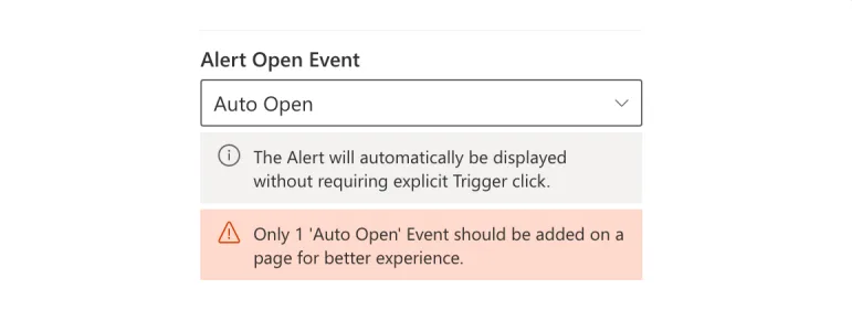 Auto Open selected with a note recommending only one Auto Open alert per page