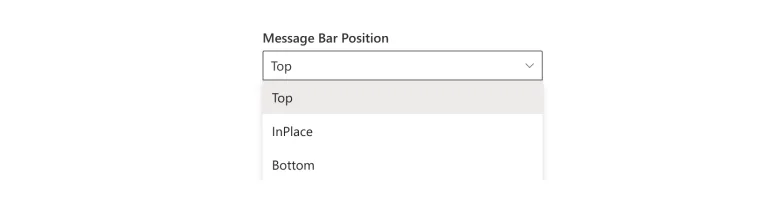 Message Bar Position dropdown with Top, InPlace and Bottom