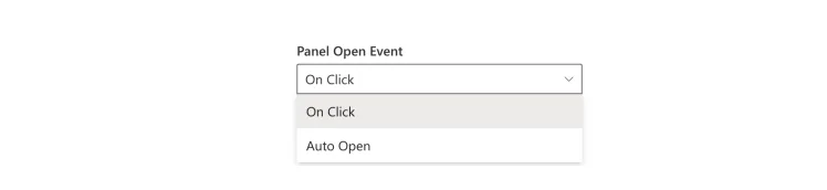 Panel Open Event dropdown with On Click and Auto Open