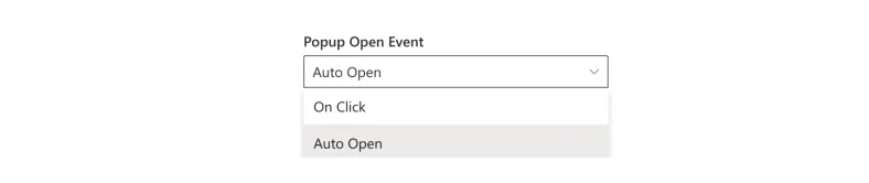 Popup Open Event dropdown with Auto Open selected