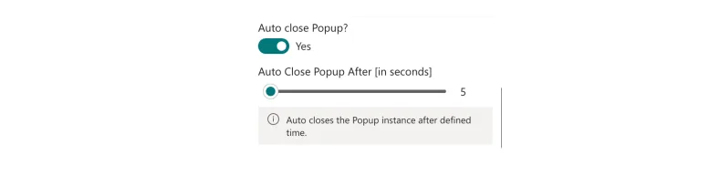 Auto close popup toggle and auto close time slider