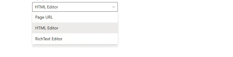 Content source dropdown with Page URL, HTML Editor and RichText Editor