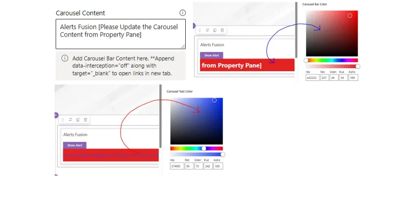 Carousel content field with bar colour and text colour pickers