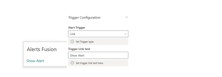Alerts Fusion link trigger on a page with the link text setting